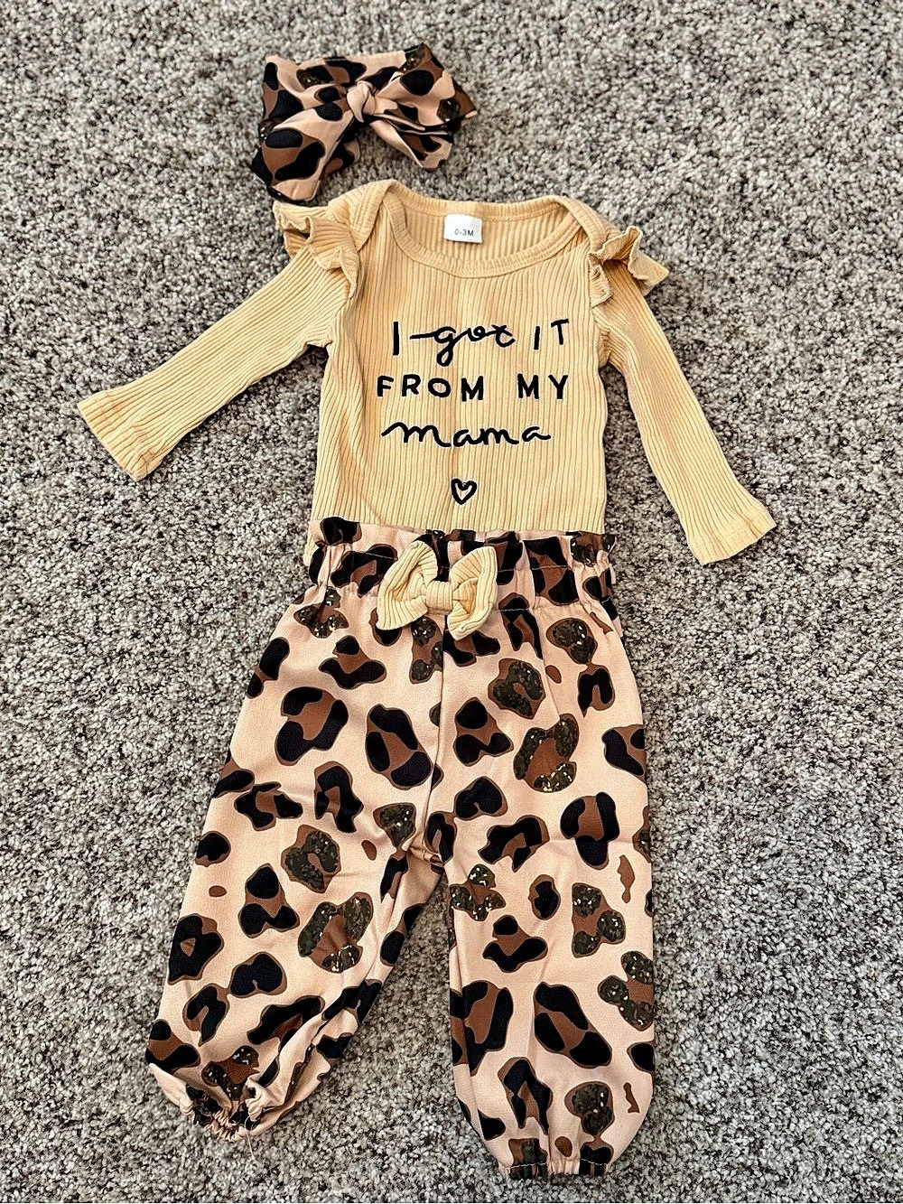 Baby Leopard Print Matching Set 0-3M Like New